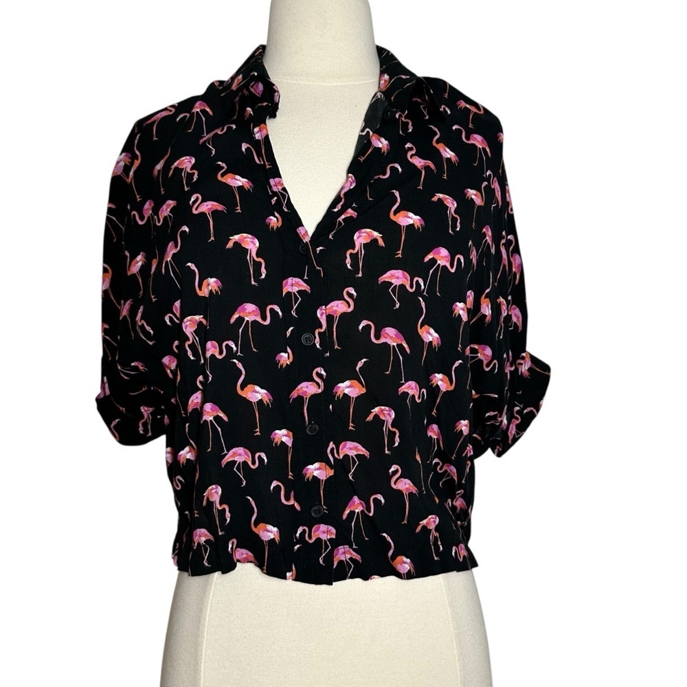 TOPSHOP Cropped Flamingo Print Top 4